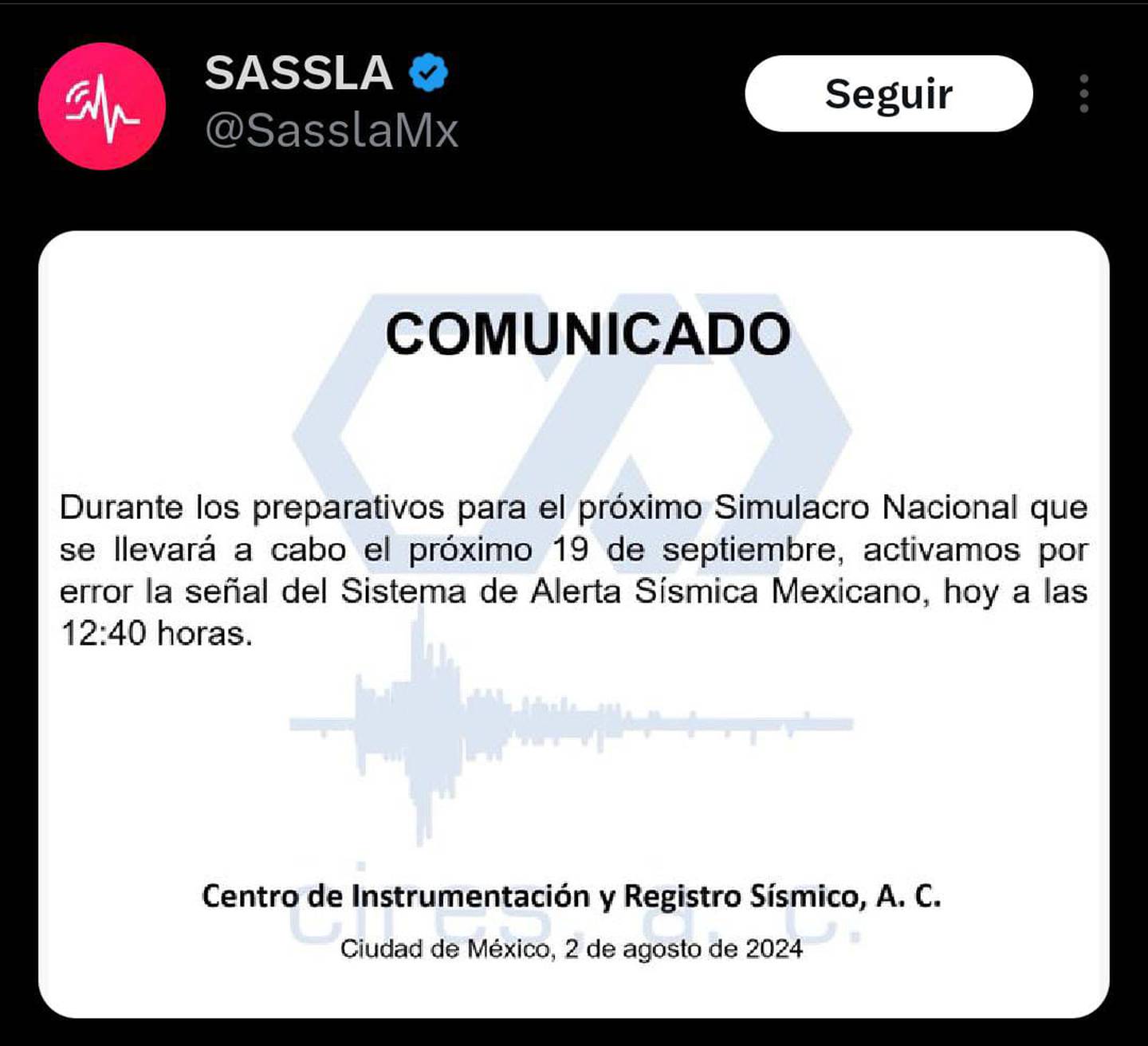 Las redes de Sasmex aceptaron el error. (Foto: Redes sociales)