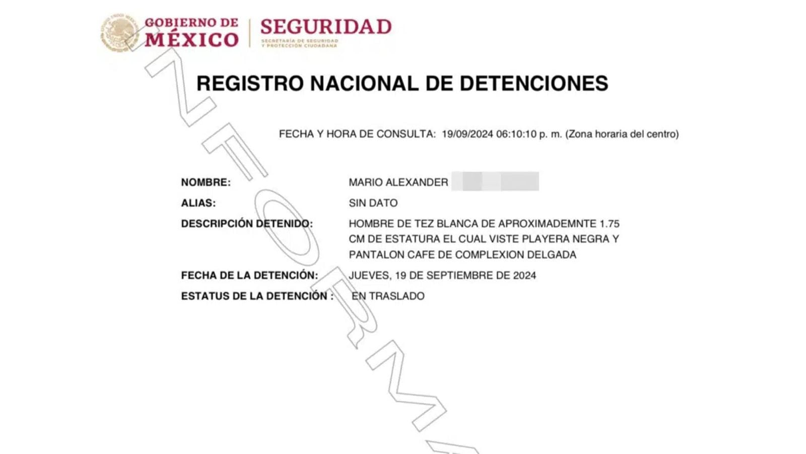 Mario Alexander, alias El Piyi, fue detenido este jueves 19 de septiembre