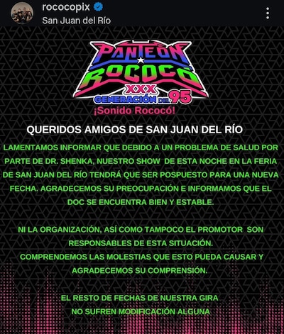 Panteón Rococó compartió un comunicado donde informa de la cancelación del concierto. (Foto: Instagram @rococopix)