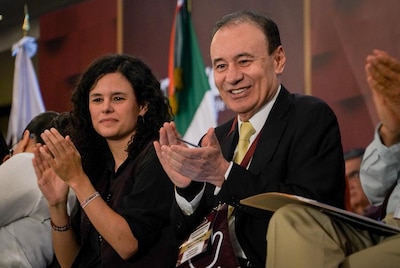 Luisa María Alcalde y Alfonso Durazo durante el Consejo Nacional de Morena.
